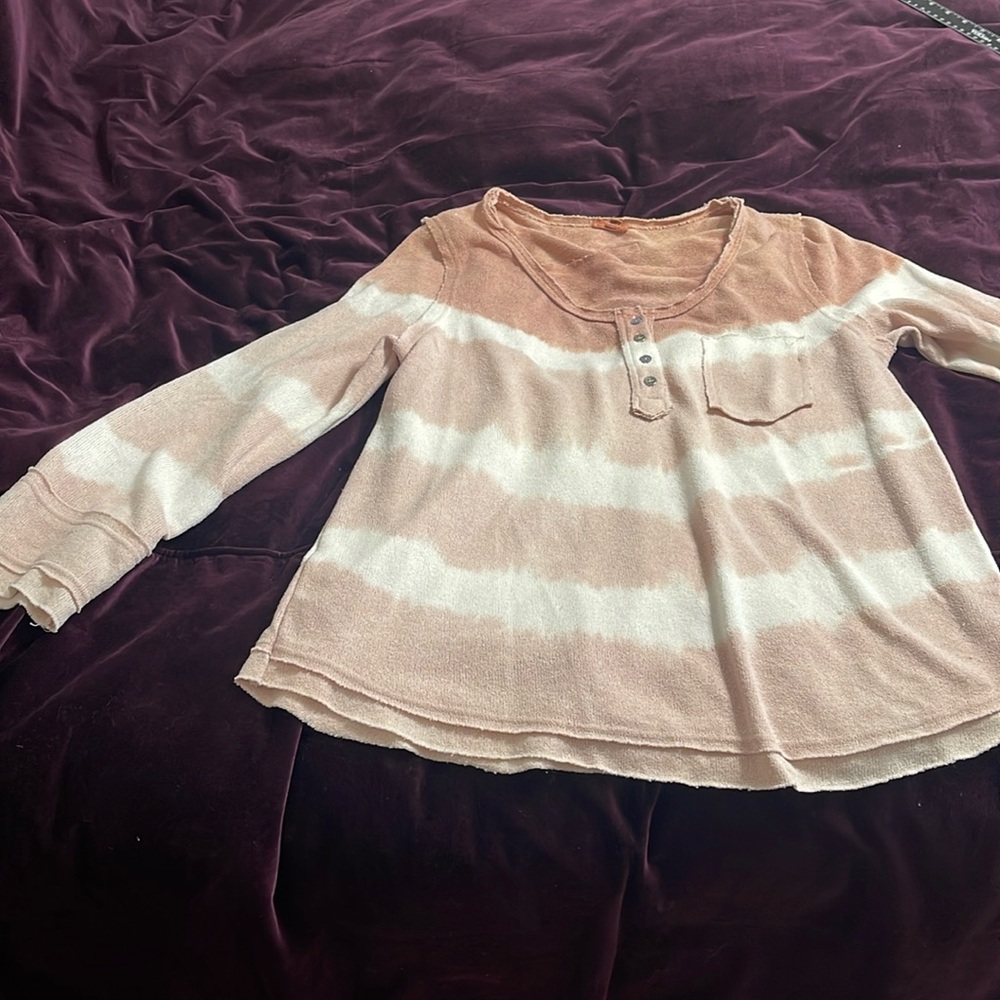 POL sweater faded stripes pink sz Small button placket boutique purchase